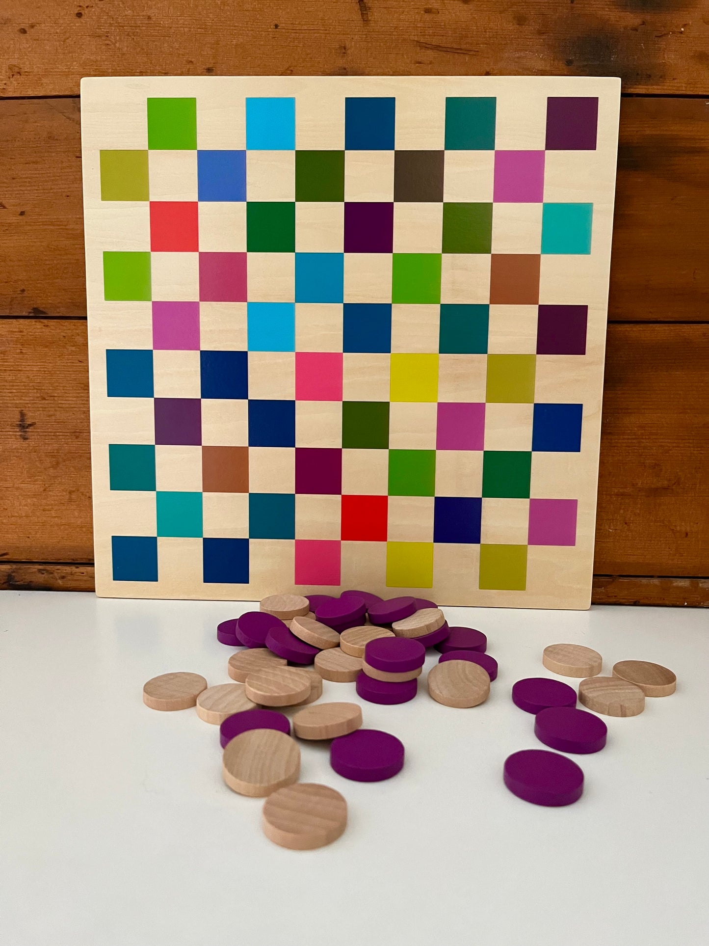 Wooden Family Board Game - RAINBOW CHECKERS