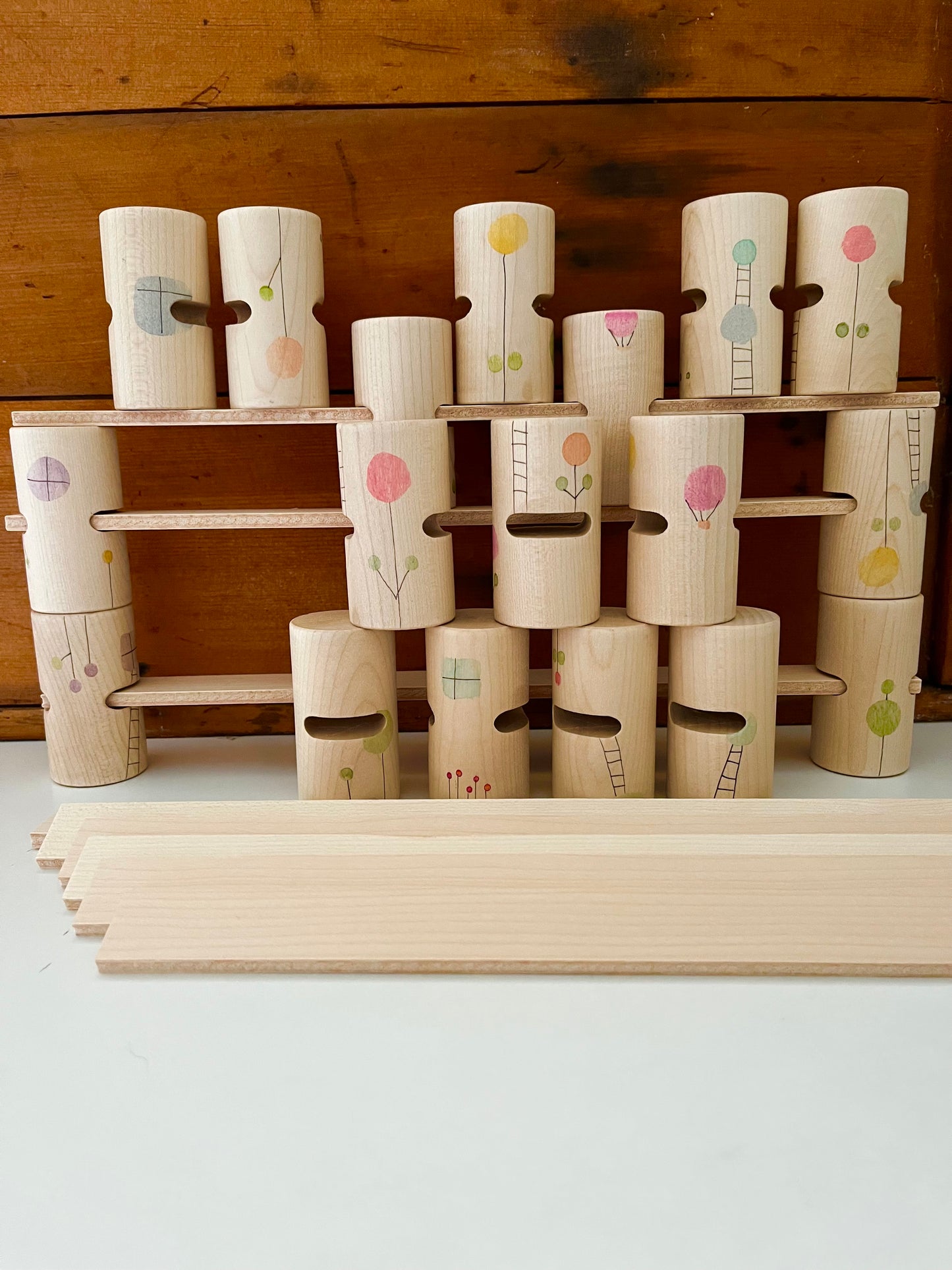 Wooden Building Blocks by Grapat - WOODS WOODLAND Set, 27 interconnecting pieces!