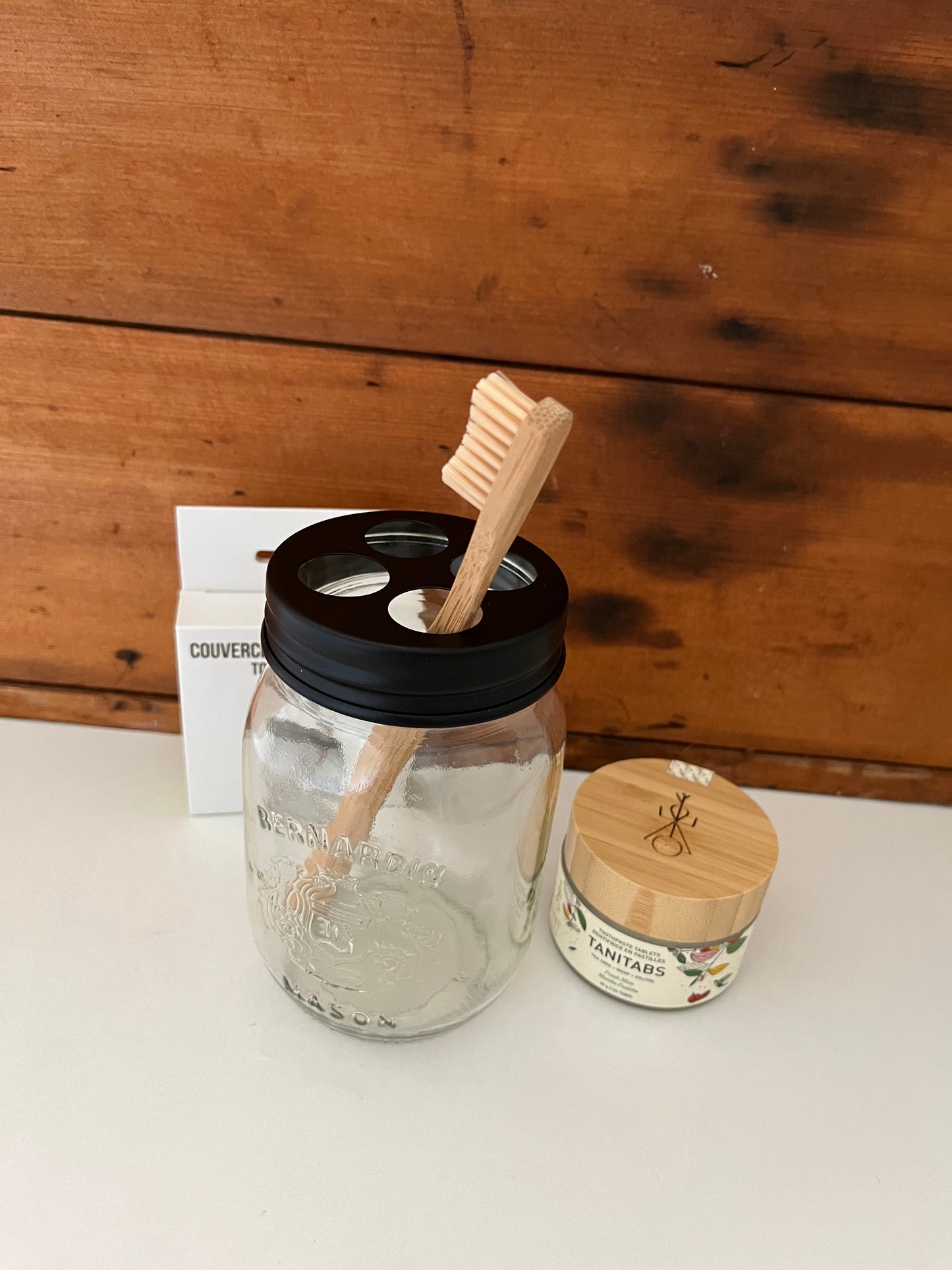 Eco-Home Product - TOOTHBRUSH LID for Mason Jar, re-usable!