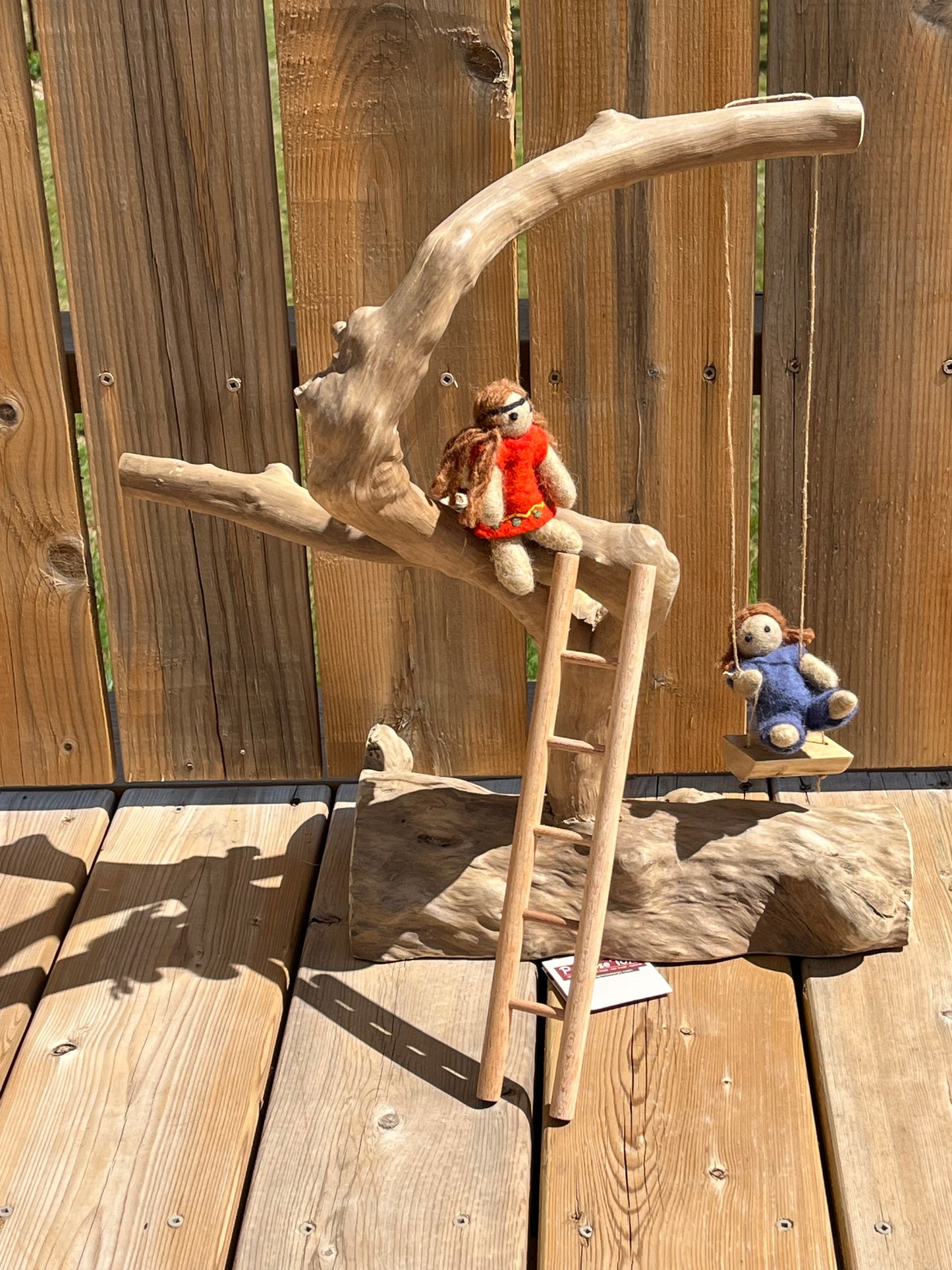 Wooden Dollhouse Play - TREE CLIMBING SET, with 2 Dolls, Swing and Ladder