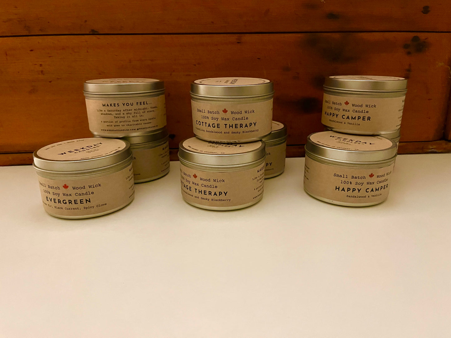 CANDLE IN A TIN, with WOOD WICK, 3 choices