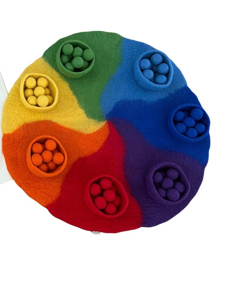 Felted Toys for Baby and Dollhouse Play Set - Wool FELT BOWLS IN 7 COLOURS WITH 49 FELTED BALLS
