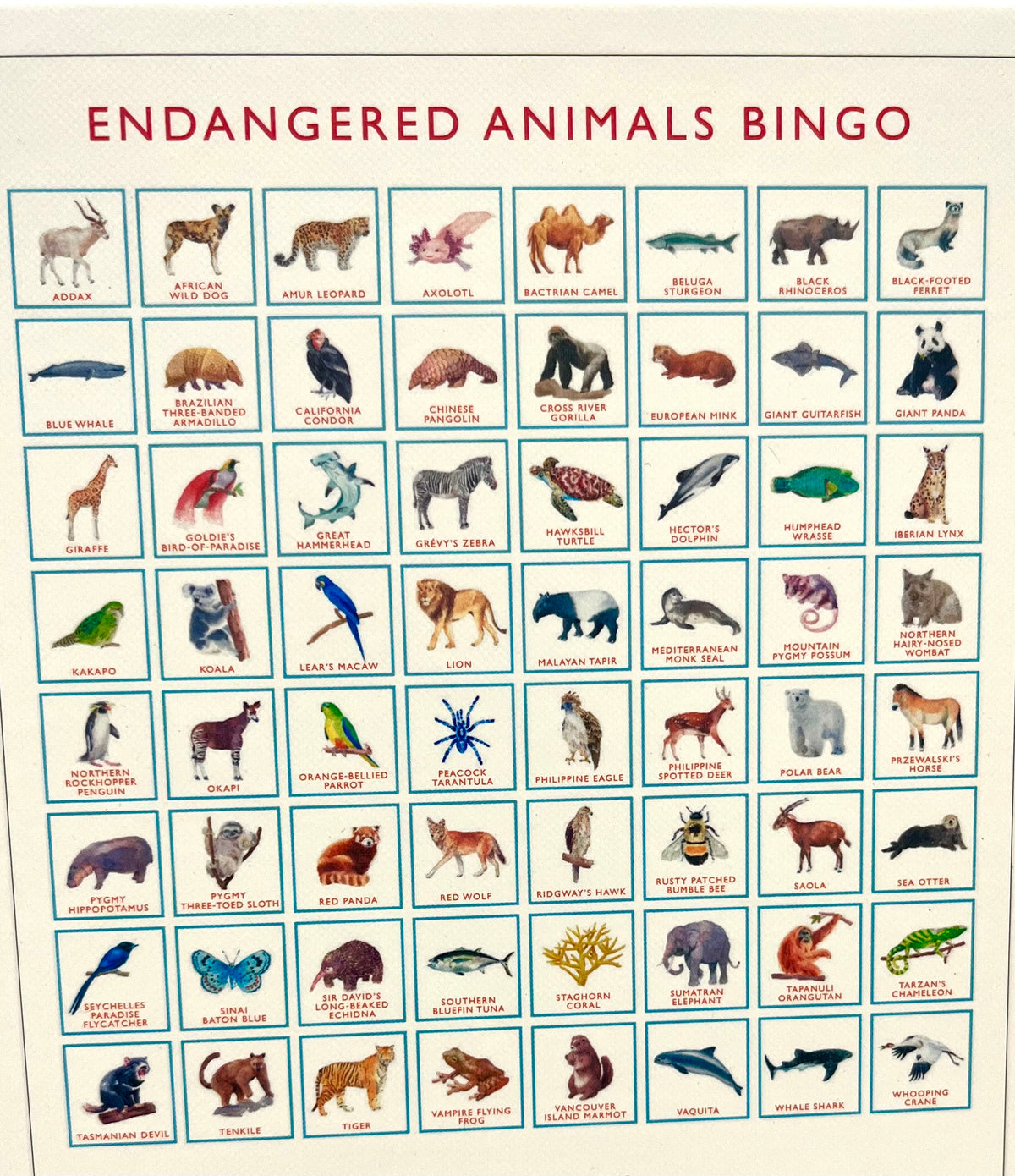 Memory Board Game - ENDANGERED ANIMALS BINGO