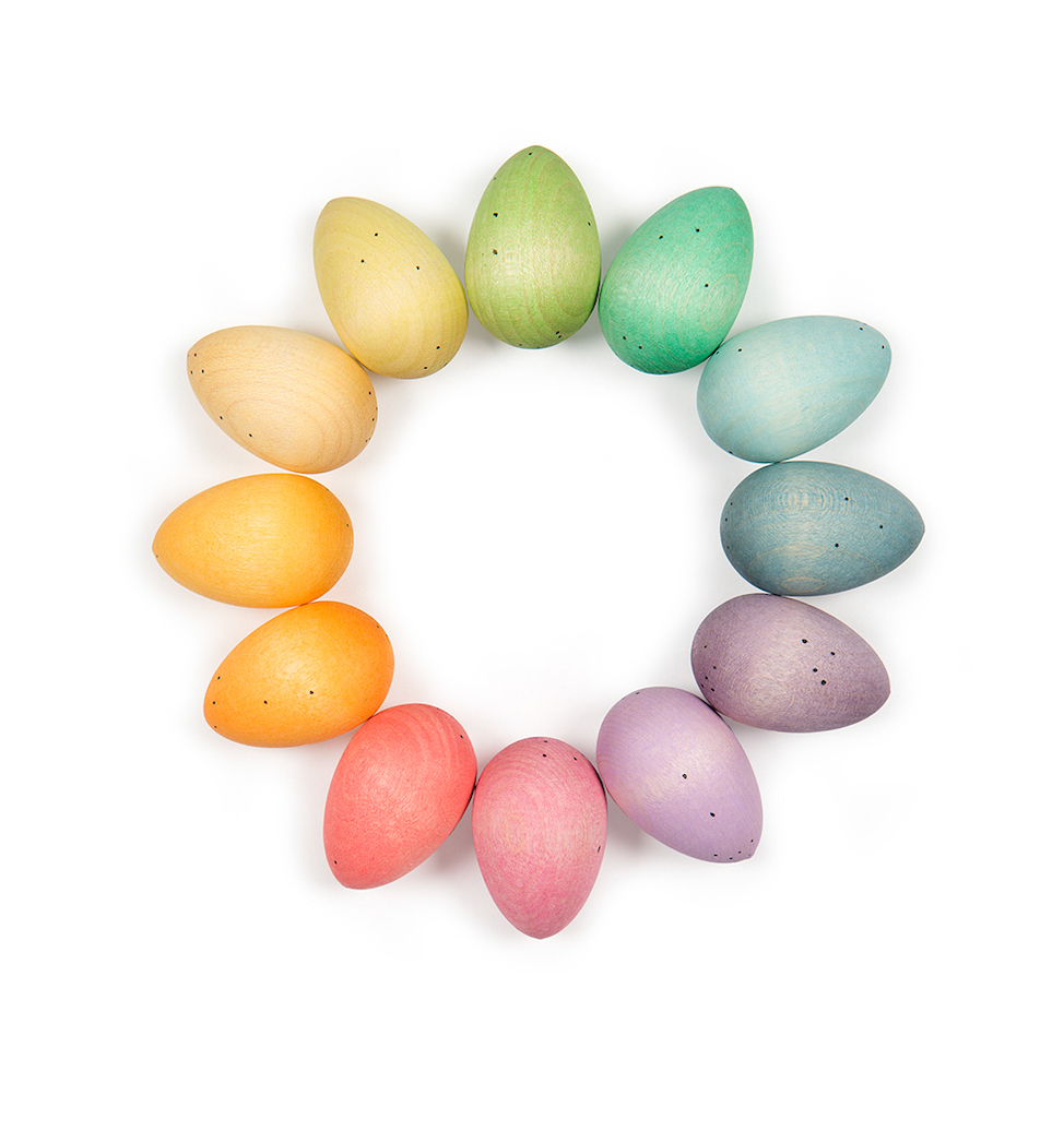 Wooden Toy by Grapat - HAPPY EGGS, 12 colours!