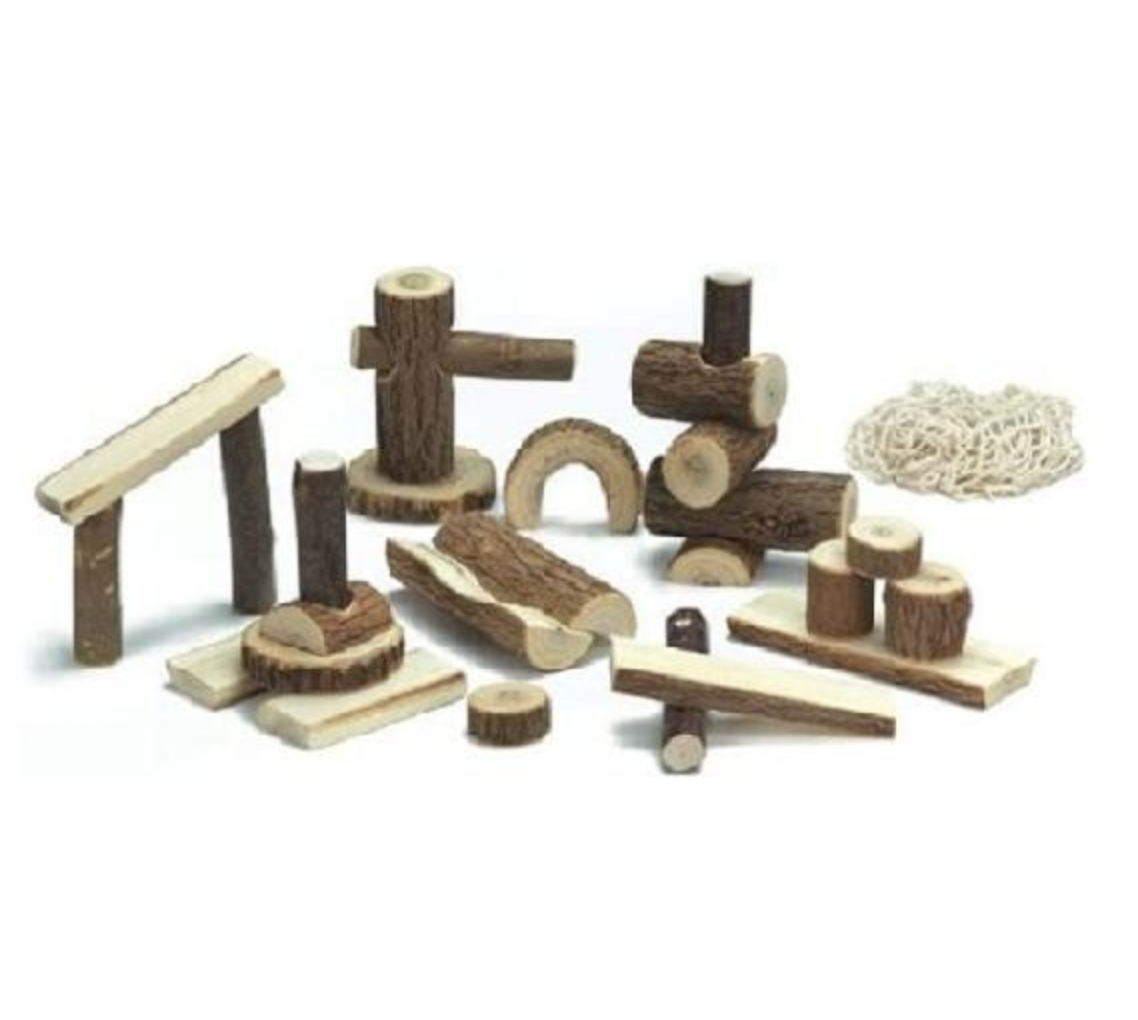 Jouet en bois - BLOCS DE CONSTRUCTION, véritable bord d'écorce, 26 pièces !