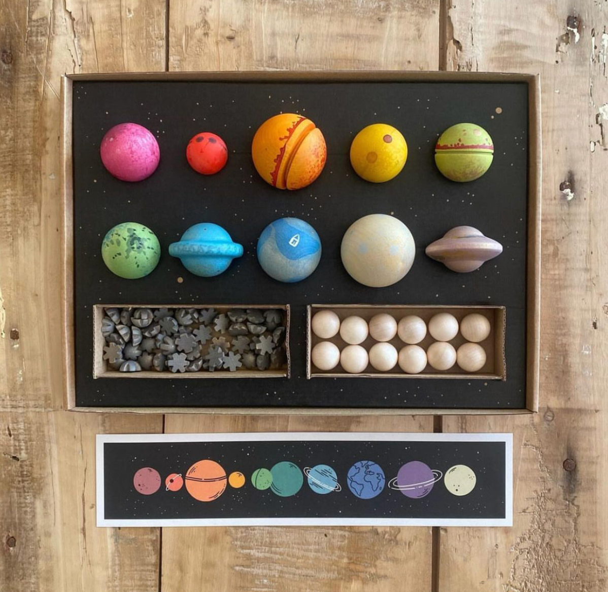 Wooden Toy by Grapat DEAR UNIVERSE, 10 Big PLANETS and 35 Little