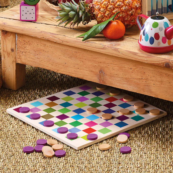 Wooden Family Board Game - RAINBOW CHECKERS