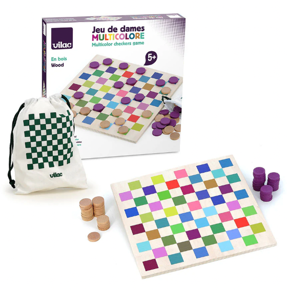 Wooden Family Board Game - RAINBOW CHECKERS