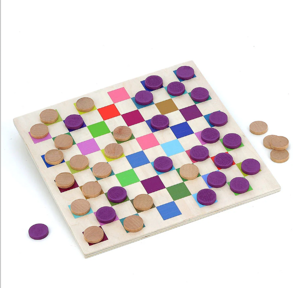 Wooden Family Board Game - RAINBOW CHECKERS