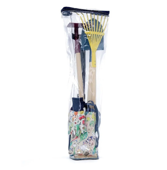 Child's GARDENING SET, 3 LONG- wood HANDLED Metal Tools
