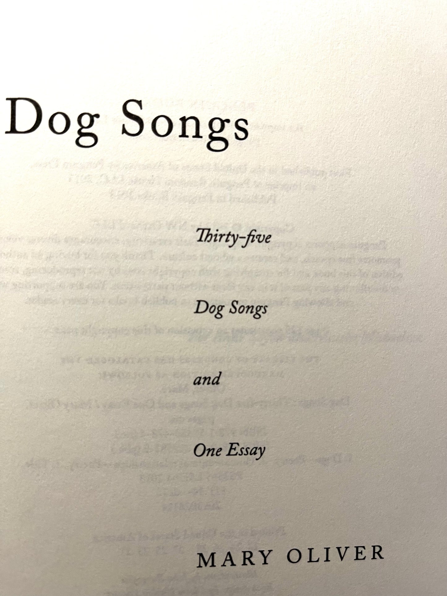 Parenting Resource Book - DOG SONGS, poems by Mary Oliver