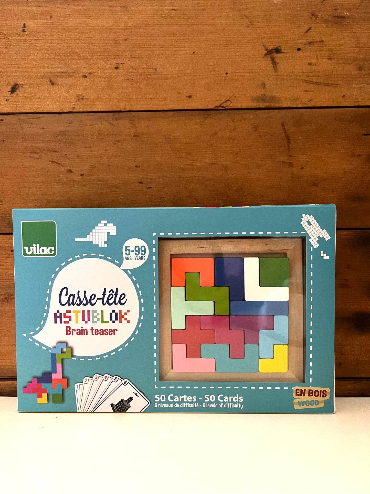 Activity Set - Wooden BRAIN TEASER Puzzle & Cards, 65 pieces!