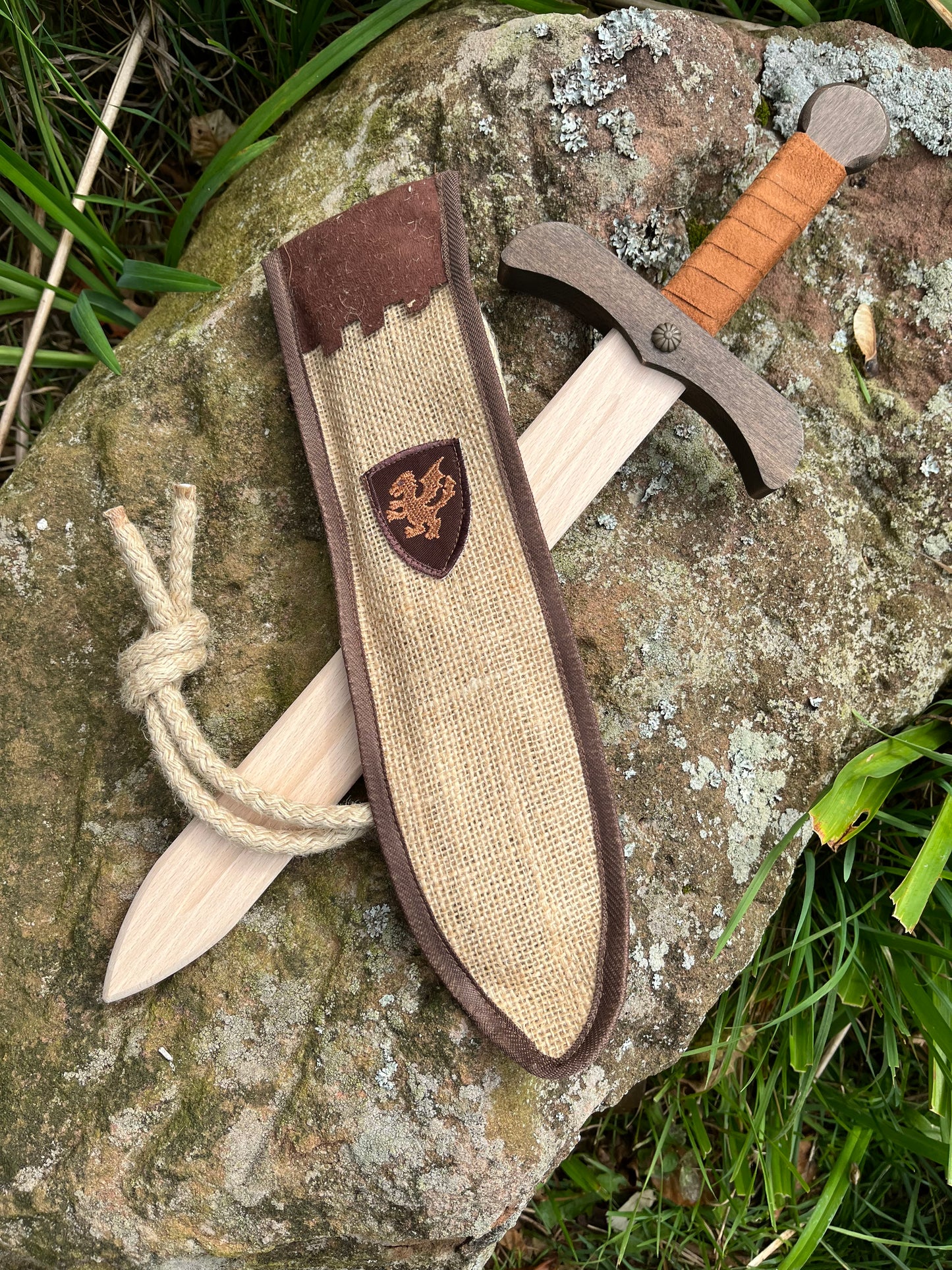 Royal Wooden SWORD AND JUTE POUCH