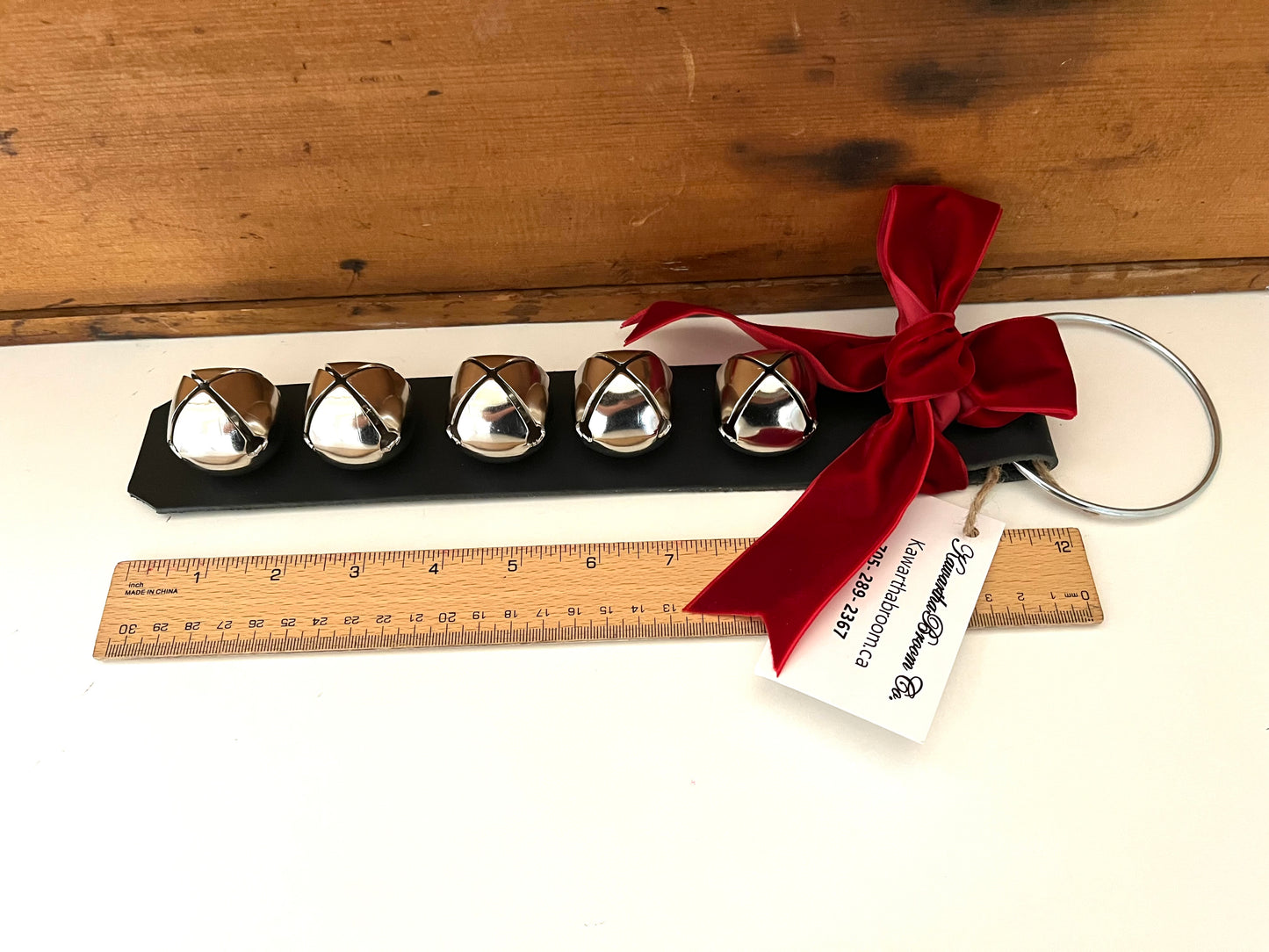 Christmas BELLS! - Decorative Leather Door Strap, 5 Bells!