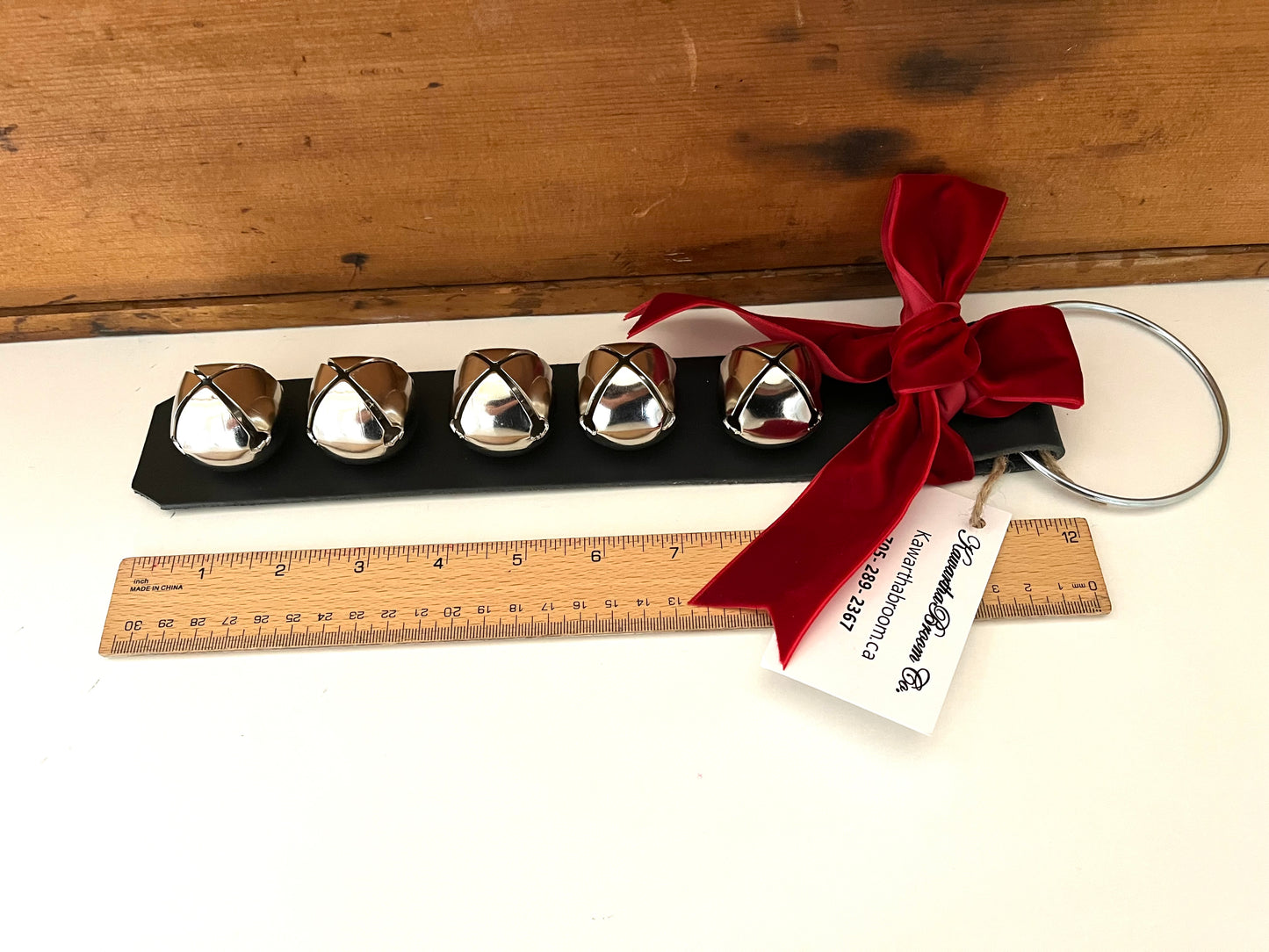 Christmas BELLS! - Decorative Leather Door Strap, 5 Bells!
