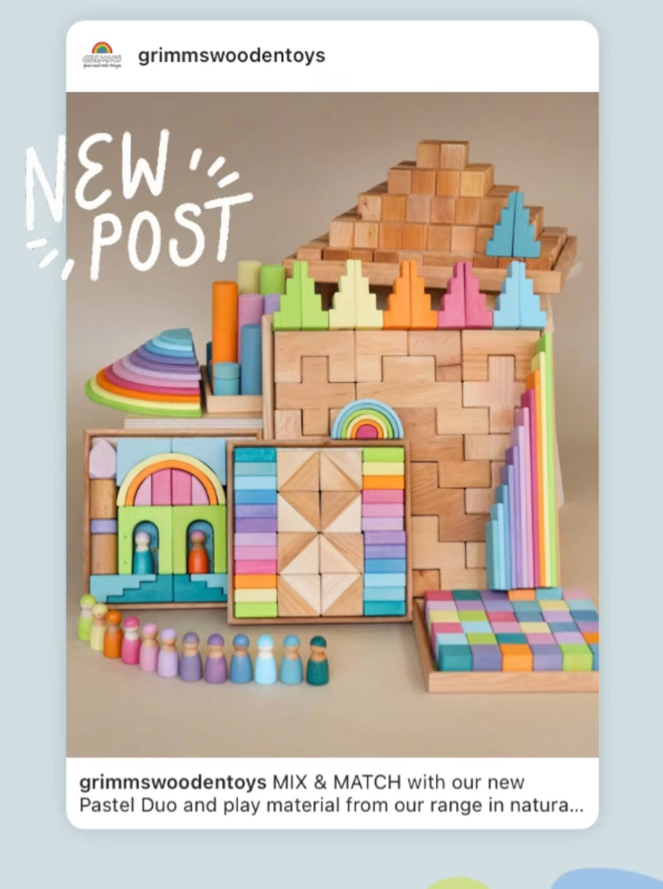 Wooden Toy - Grimm's 12 PASTEL RAINBOW FRIENDS!