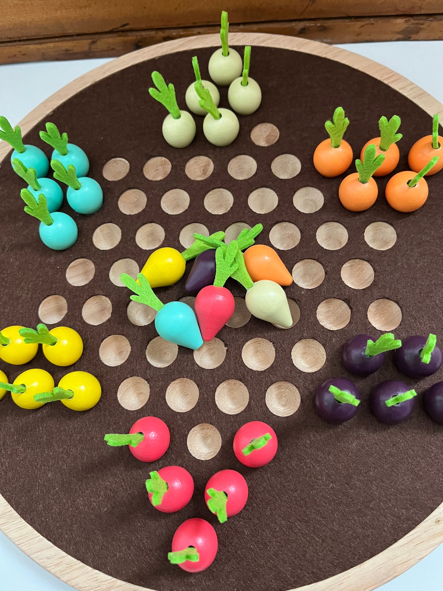 Wooden Family Game - VEGGIE CHINESE CHECKERS!