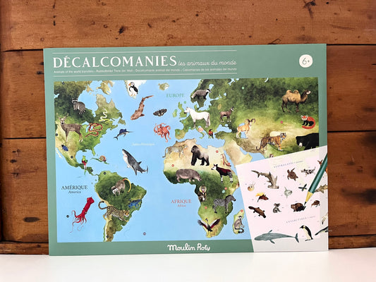 Educational Poster Set - MAP of ANIMALS OF THE WORLD, 107 animal transfers!