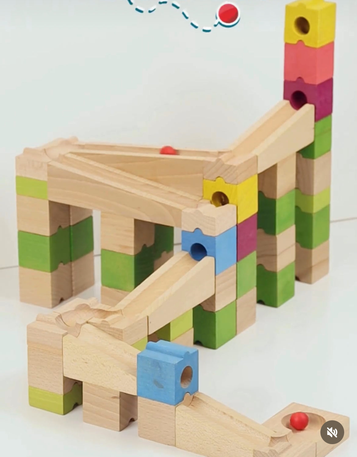 Wooden Toy Game Set - MARBLE RUN, 40 pieces!