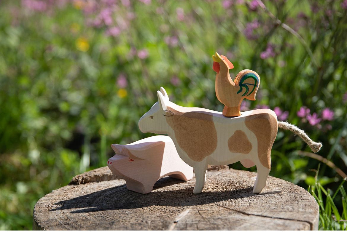 Wooden Dollhouse Play - BROWN and WHITE COW