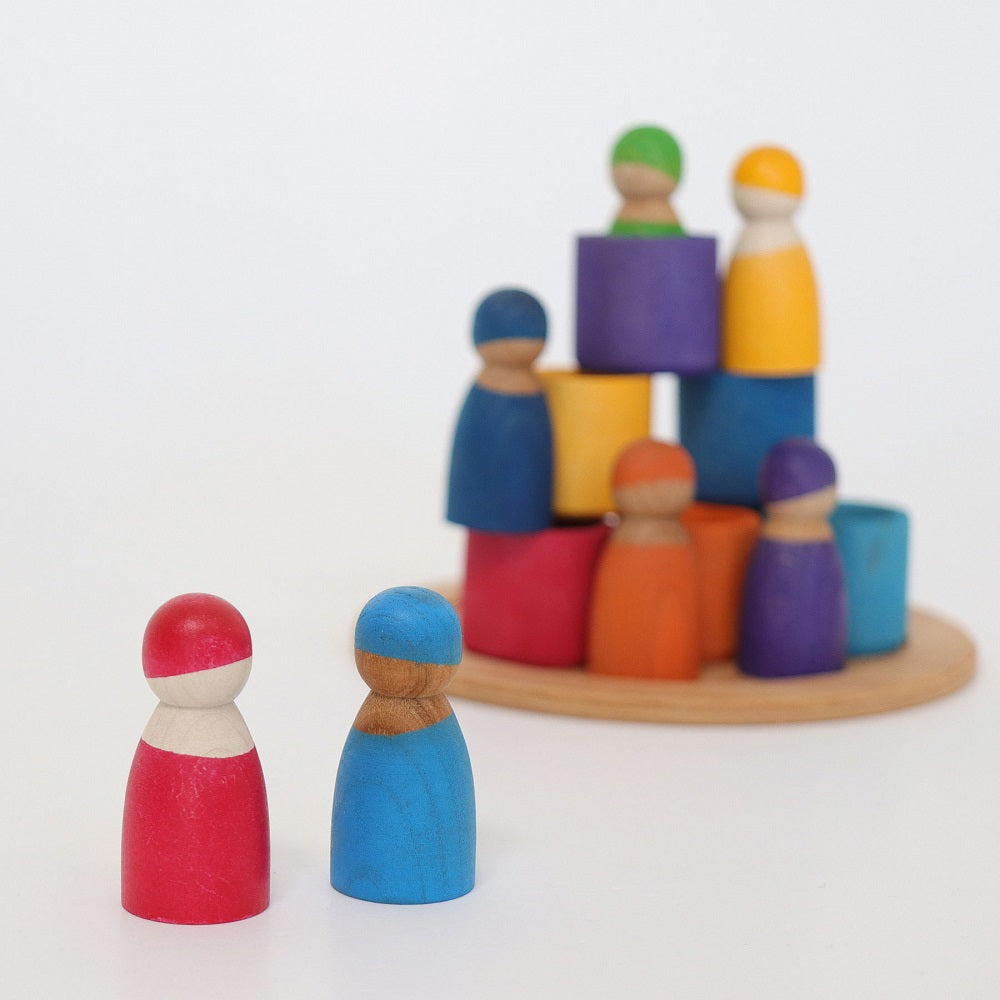 Wooden Toy - Grimm's RAINBOW FRIENDS in RAINBOW BOWLS, set of 7!