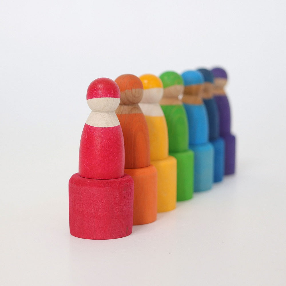 Wooden Toy - Grimm's RAINBOW FRIENDS in RAINBOW BOWLS, set of 7!