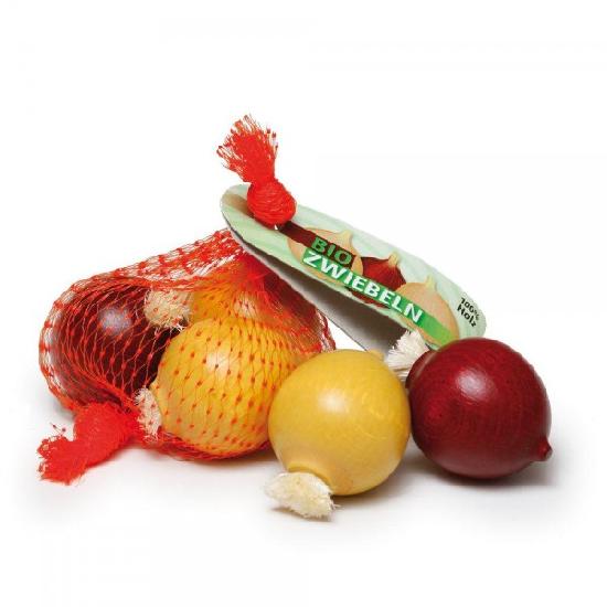 Kitchen Play Food - Wooden ONIONS-IN-A-NET, 4 pieces!