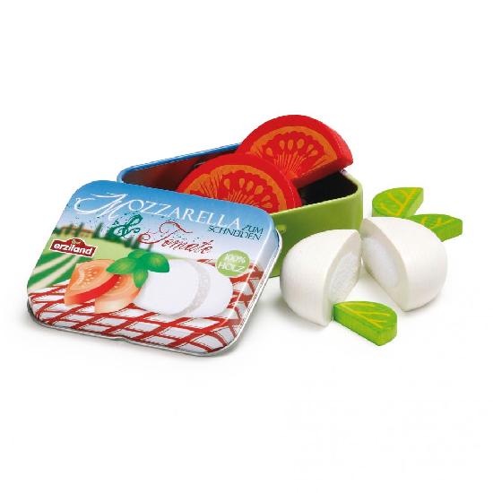 Kitchen Play Food - Wooden MOZZARELLA, BASIL LEAVES and TOMATO SLICES