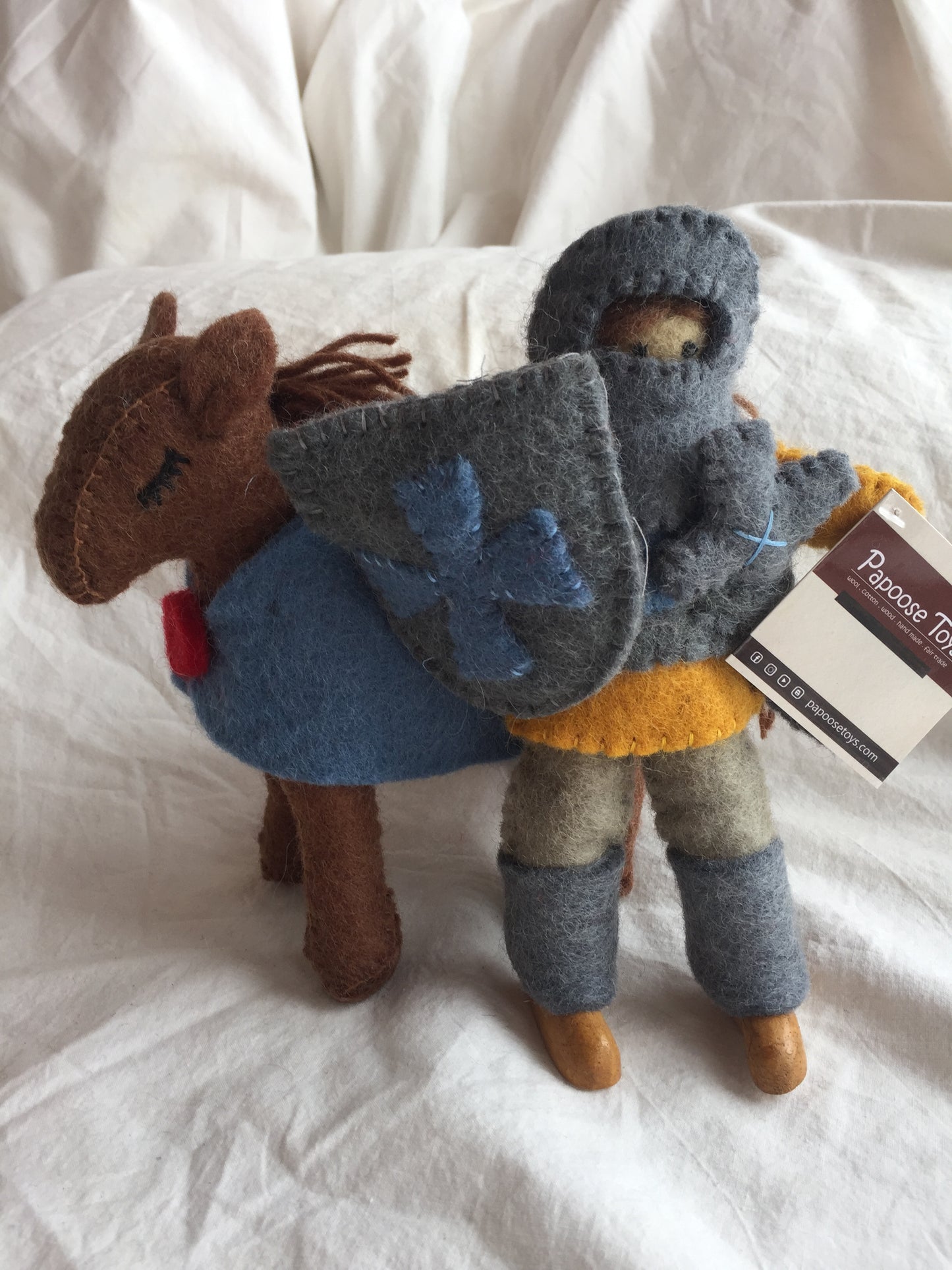 Dollhouse Soft Toy - FELTED KNIGHT IN ARMOUR ON BROWN HORSE