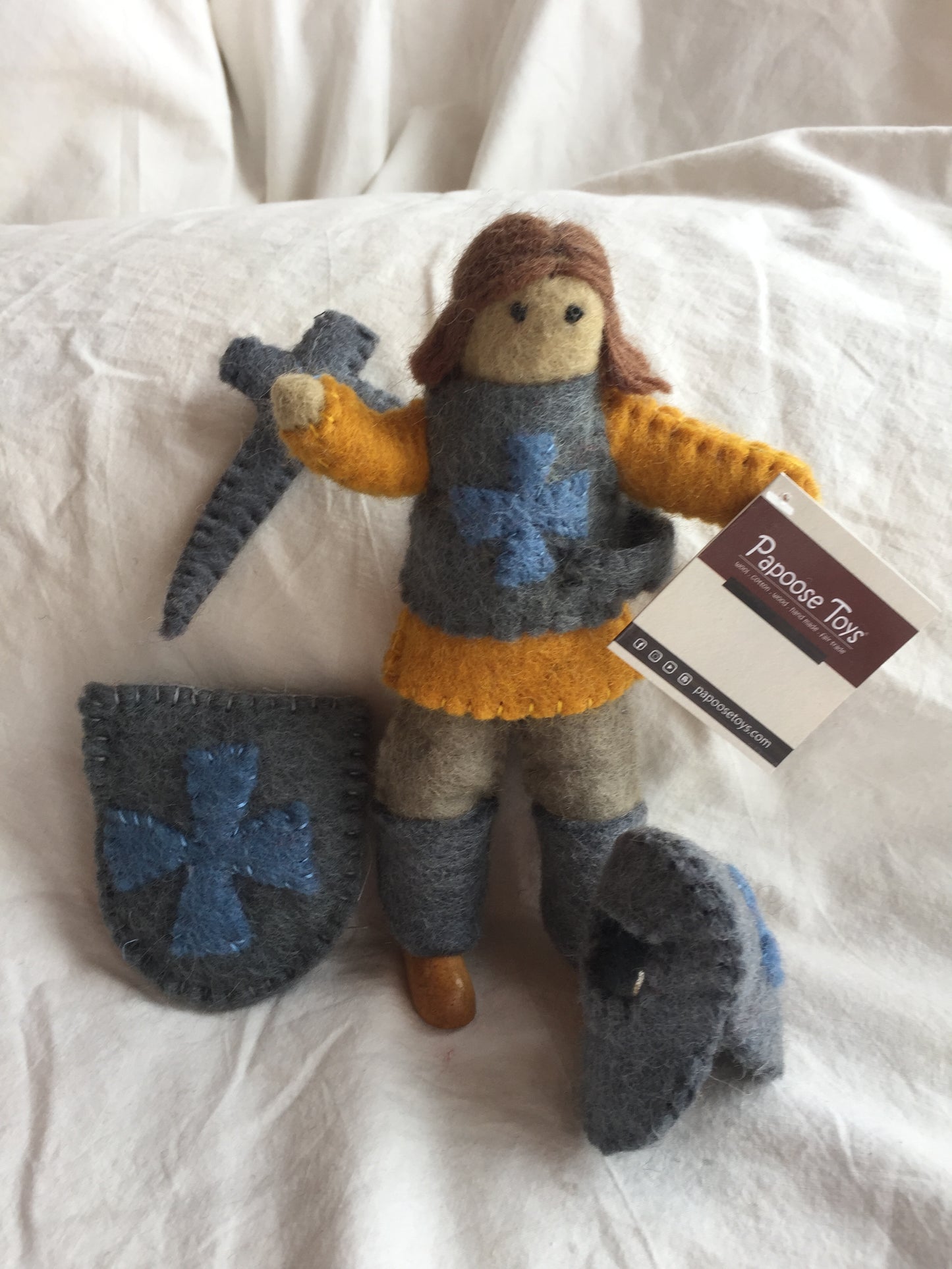 Dollhouse Soft Toy - FELTED KNIGHT IN ARMOUR ON BROWN HORSE