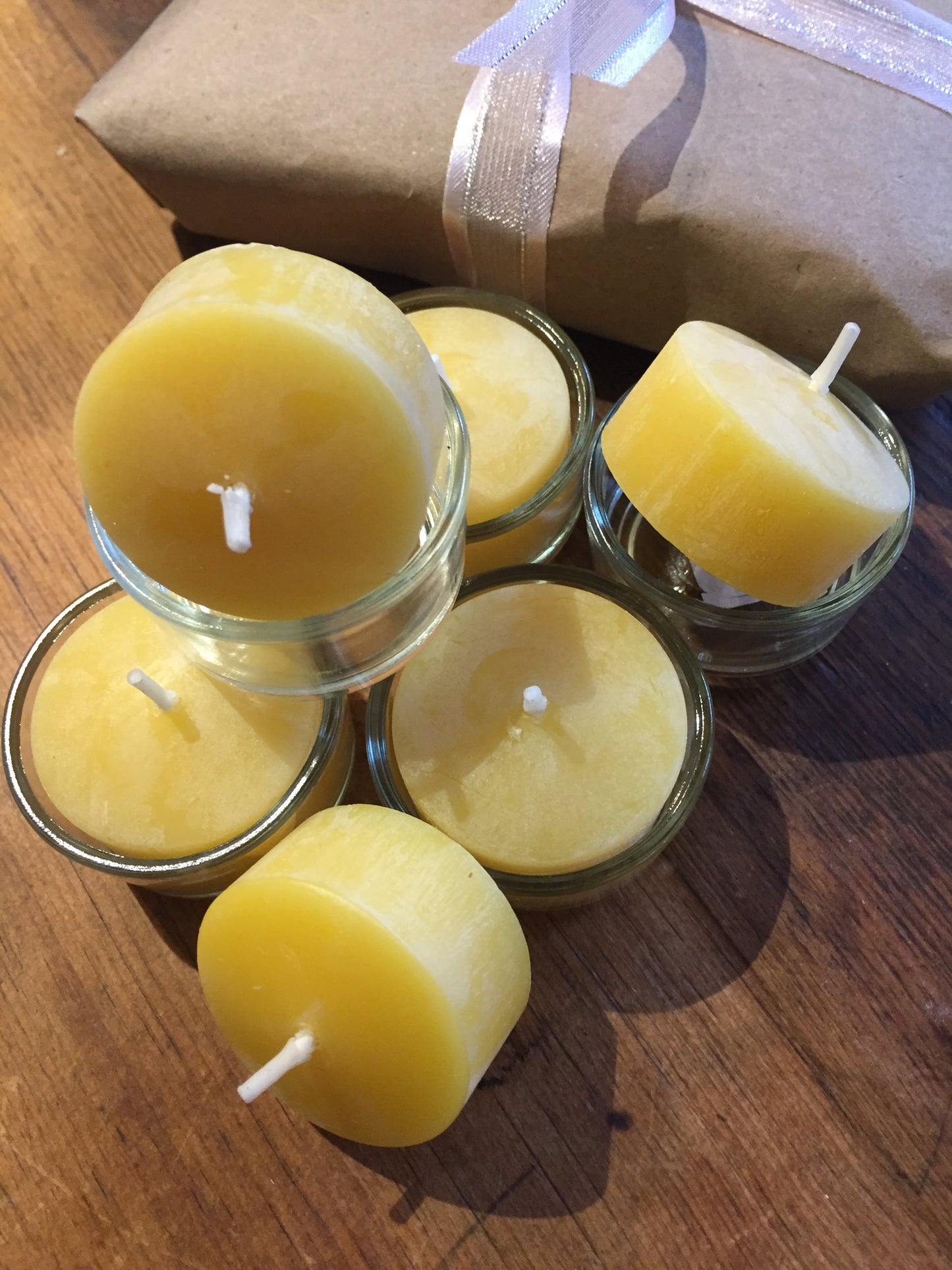 Beeswax Candles - 6 TEA LIGHTS IN GLASS CUPS