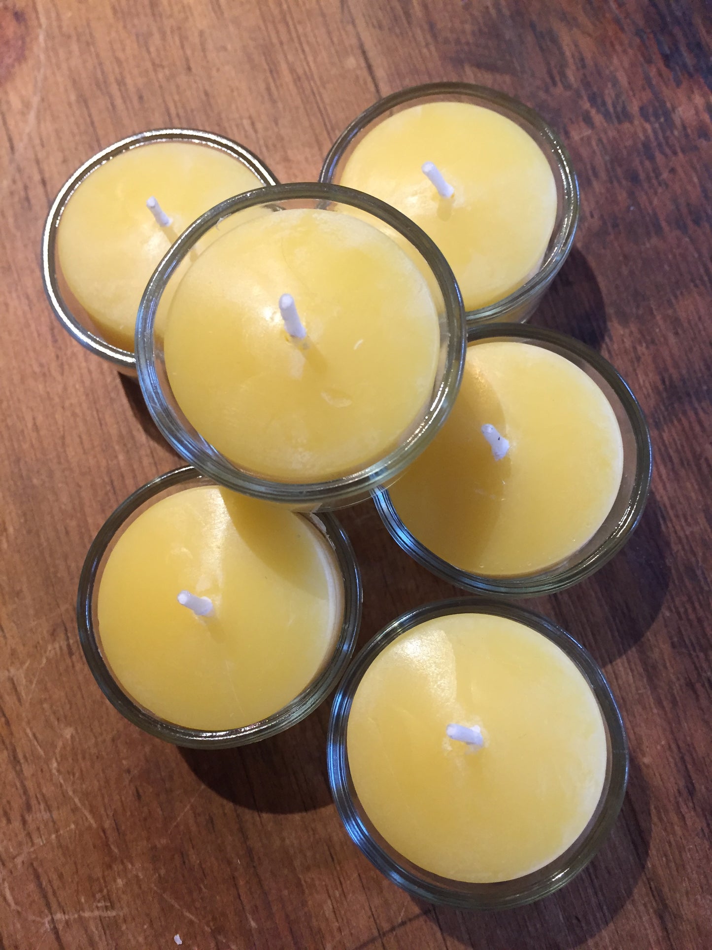Beeswax Candles - 6 TEA LIGHTS IN GLASS CUPS