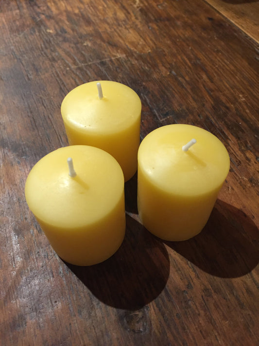 Beeswax Candles - 3 VOTIVE PILLAR CANDLES