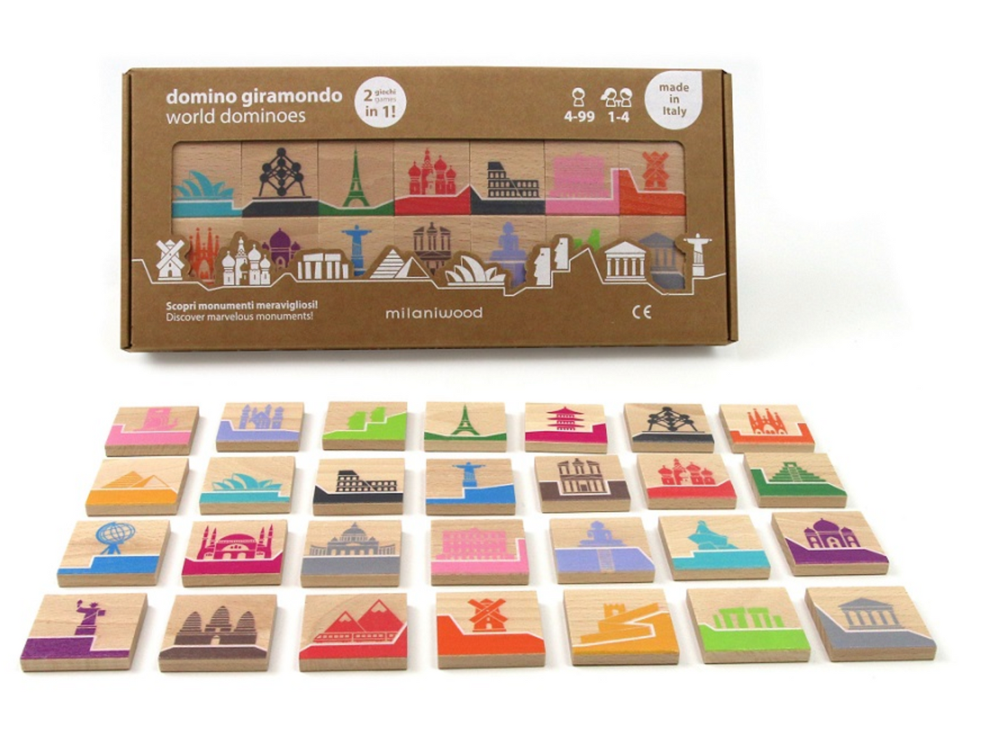Ensemble de jeu familial en bois - DOMINO DU MONDE