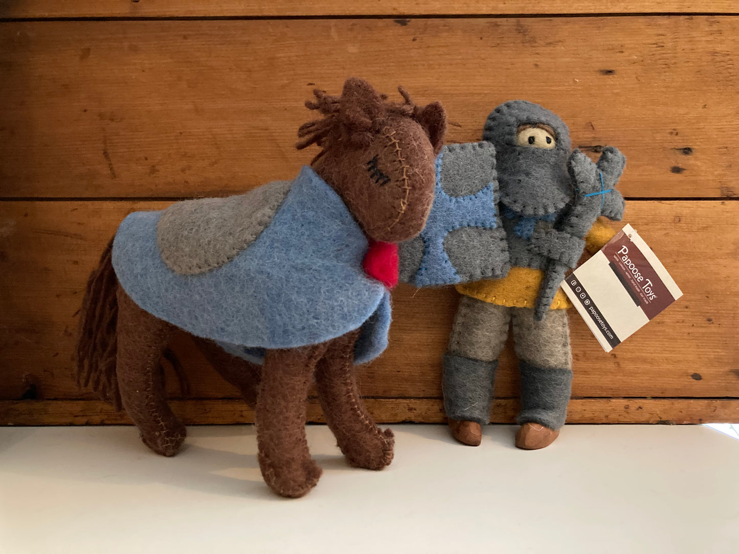 Dollhouse Soft Toy - FELTED KNIGHT IN ARMOUR ON BROWN HORSE