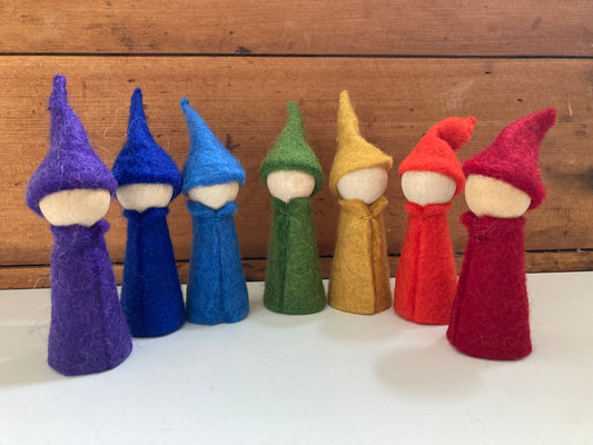 Wooden Toy for Dollhouse Play - RAINBOW GNOMES (all7!!)