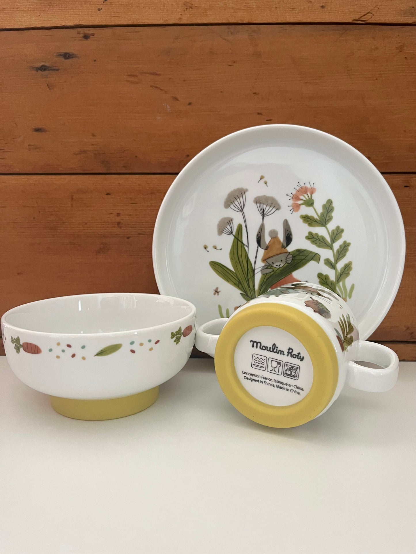 Porcelain DISH SET for Baby - THREE LITTLE RABBITS, 3 pieces