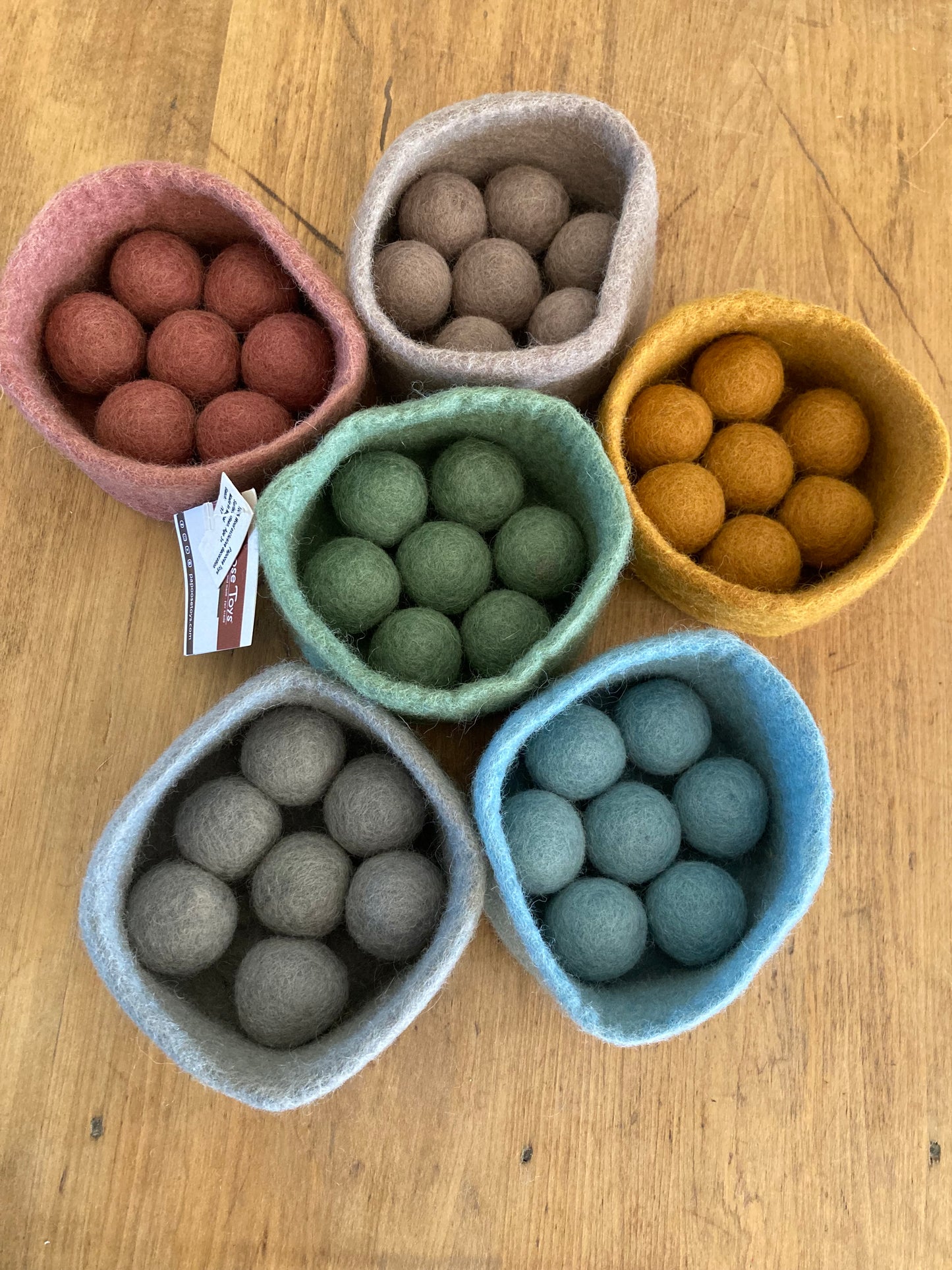 Felted Toys for Baby and Dollhouse Play Set - EARTH WOOL BALLS AND BOWLS, 48 pieces!