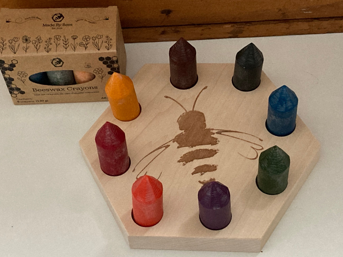 Beeswax Crayons, Art - WOODEN CADDY, for 8 crayons!