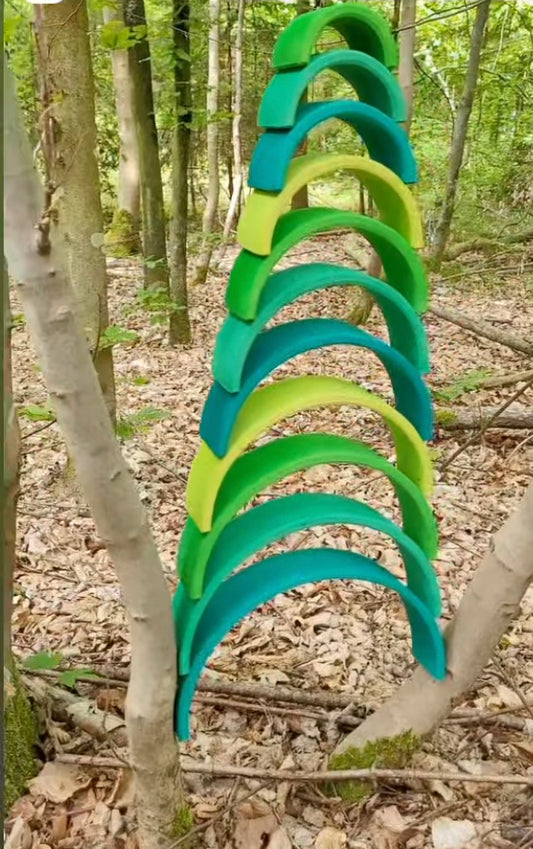 Jouet en bois - TUNNEL ARC-EN-CIEL VERT, 2 choix, 12 pièces chacun !