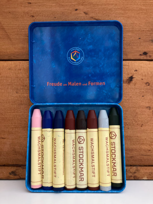 Beeswax, Art - STICK CRAYONS TIN CASE of 8 COLOURS, with PINK!