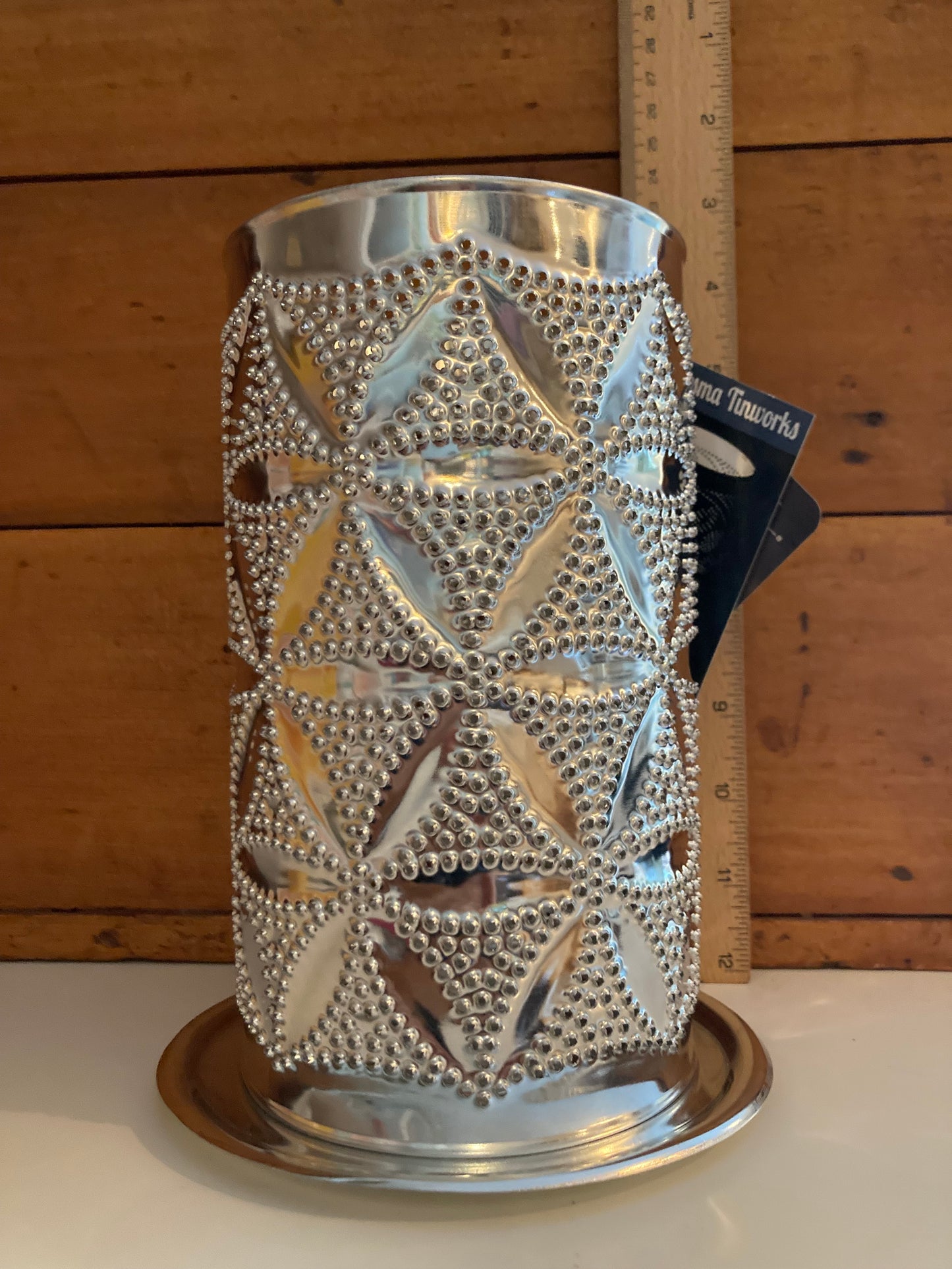 EcoHome - Pierced Tin CIRCLE OF LIFE CANDLE SHADE with Beeswax Votive Candle