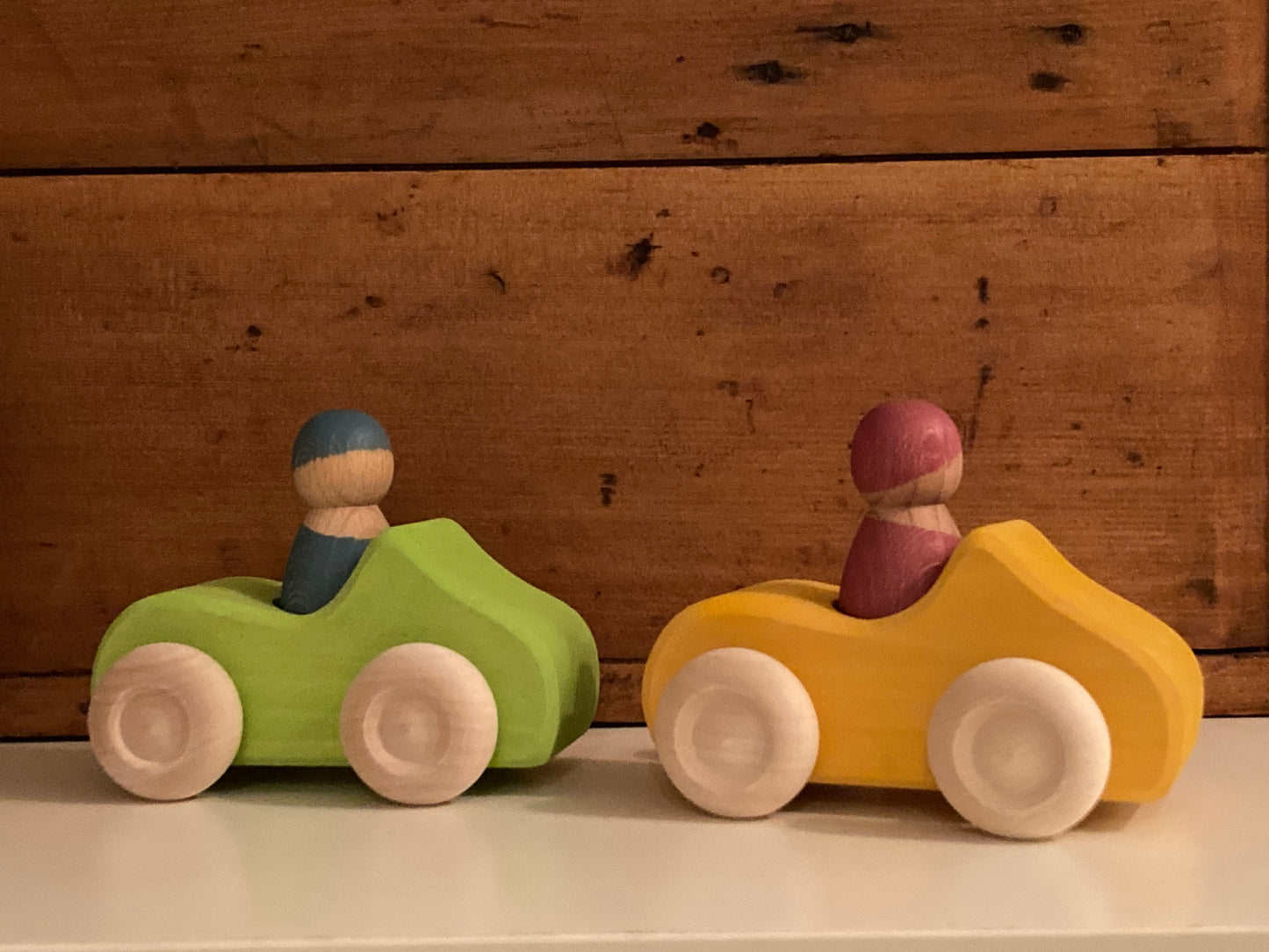 Wooden Toy Car - YELLOW CONVERTIBLE with driver