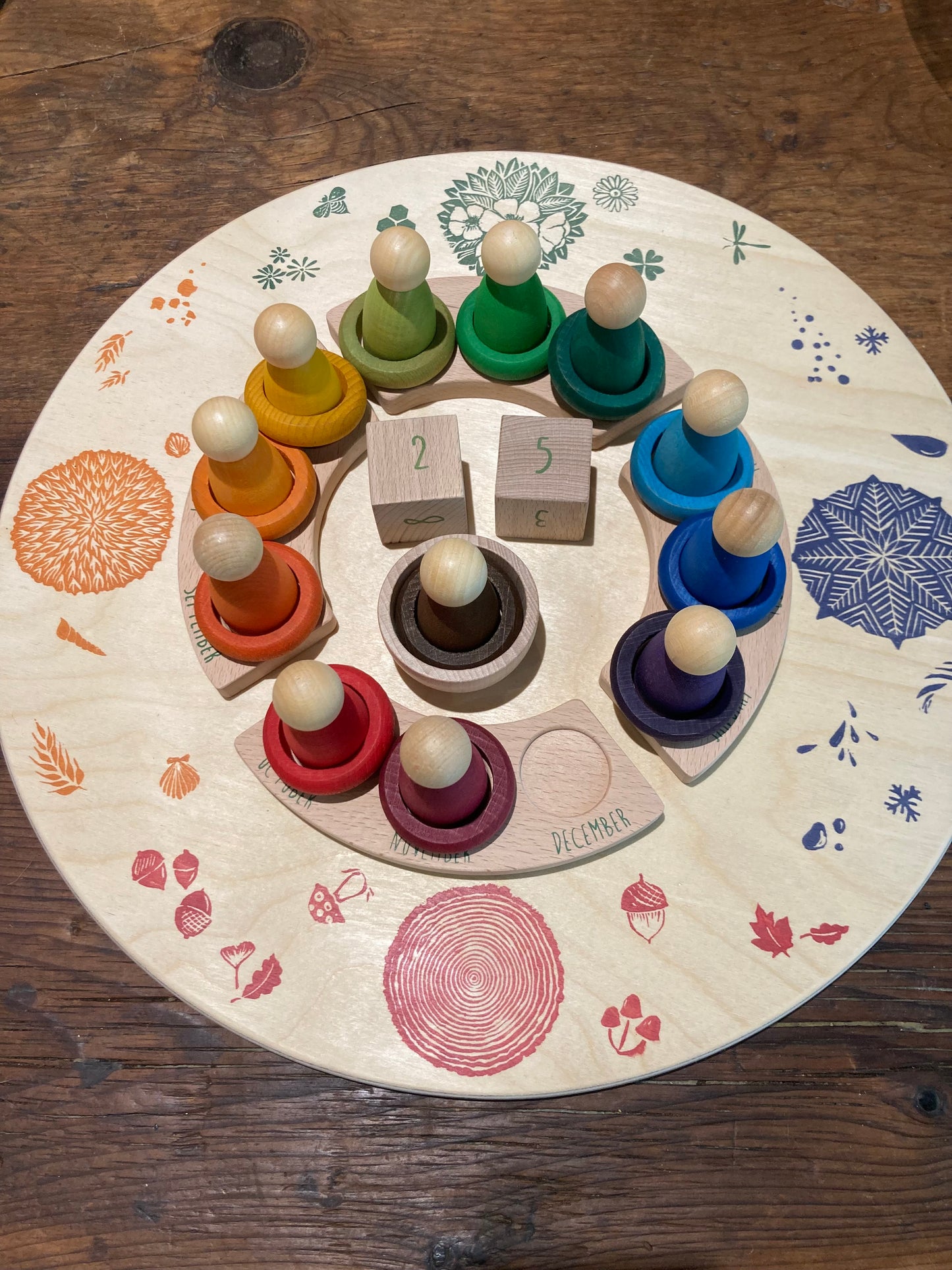 Educational Wooden CIRCULAR CALENDAR with FOUR SEASON RING, in ENGLISH