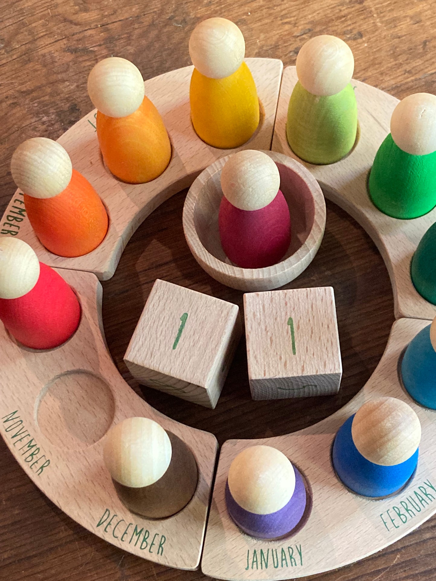 Educational Wooden CIRCULAR CALENDAR by Grapat, in ENGLISH