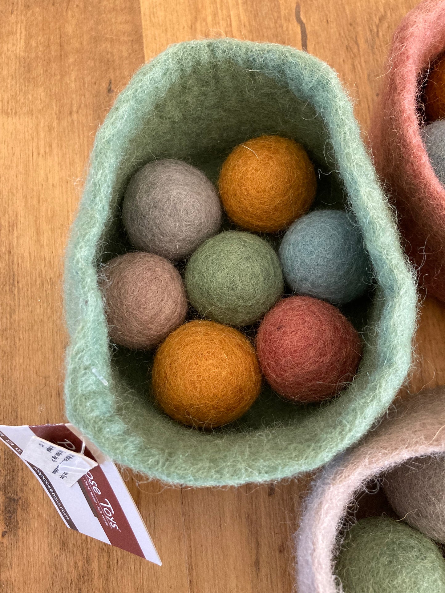 Felted Toys for Baby and Dollhouse Play Set - EARTH TONES WOOL BALLS and FELT BOWL