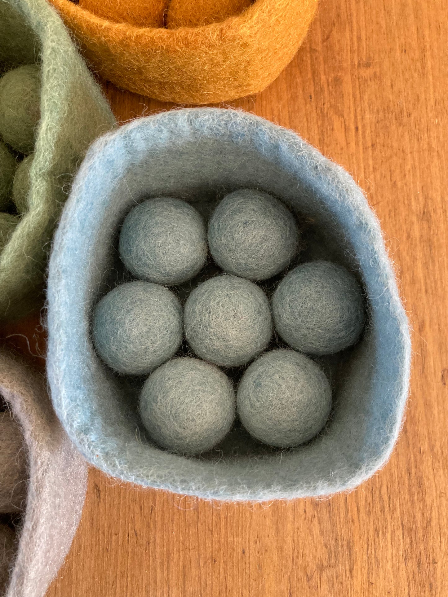 Felted Toys for Baby and Dollhouse Play Set - EARTH WOOL BALLS AND BOWLS, 48 pieces!