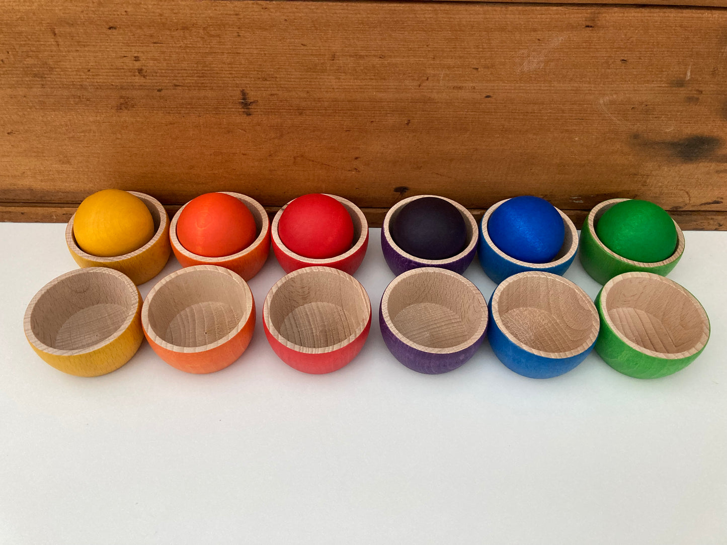 Jouet en bois - BOLS ET BALLES Arc-en-ciel de Grapat, 18 pièces !