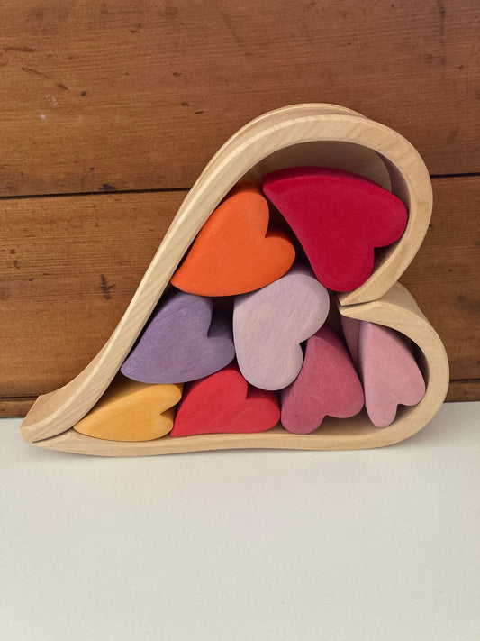 Wooden Toy - Grimm's RED HEARTS BLOCKS Building set, 10 hearts!