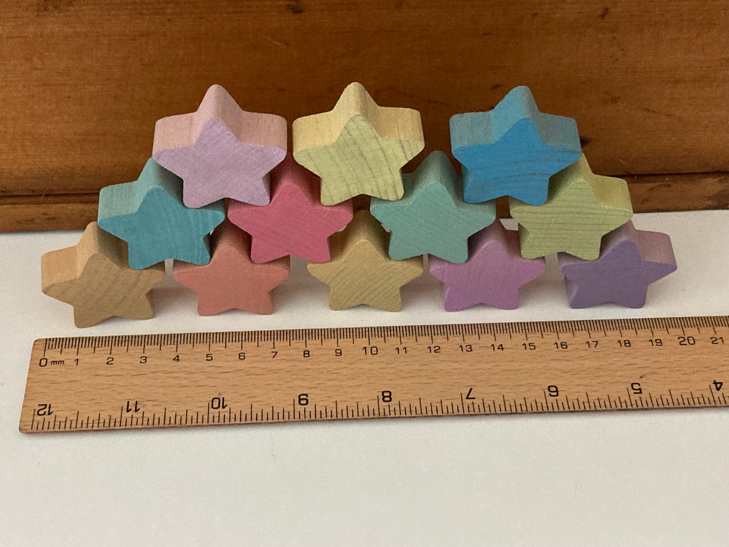 Wooden Toy - PASTEL STARS, 12 stars!